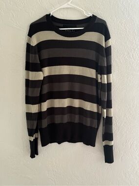 BKE Men’s Black, Gray & Cream Striped Crewneck Sweater